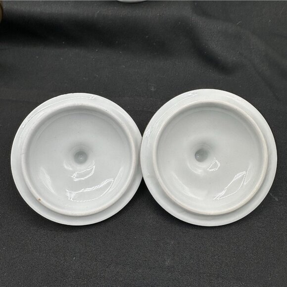 Vintage Czech Lusterware Floral Lidded Mugs Set of 2 Gold Handle Iridescent - Picture 3 of 11